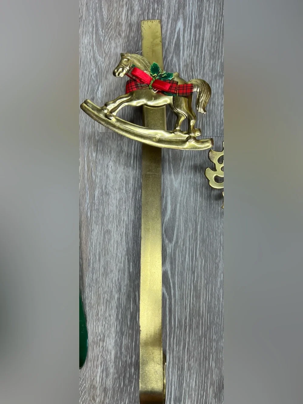 Vintage Rocking Horse Christmas Wreath Hanger Metal Gold Tone